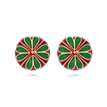 Orecchini vintage in smalto verde e rosso con eleganti bordi floreali dorati - Rosso e Verde
