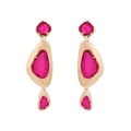 Elegant geometric drop earrings with gold plating and rose pink crystal stones - Rose Red
