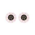 Eleganti orecchini a lobo tondi a camelia con finitura in smalto bianco e nero - Nero & Bianco