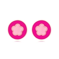 Elegant round pink enamel flower stud earrings with gold plating and mirror reflections - Rose Pink