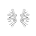 Vintage silver metal wing earrings with exaggerated angel wing design on white background - Silver