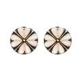 Orecchini vintage a bottone tondi con petali a cuore neri e oro dal design floreale - Nero & Bianco
