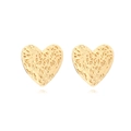 Vintage gold heart studs with intricate hollow woven texture and irregular convex patterns - Gold