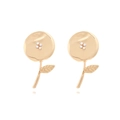 Elegant gold flower earrings with white pearls and leaf design on white background - Gold