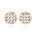 Vintage round gold alloy stud earrings with textured surface and 3x3 crystal pattern - Gold