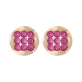 Vintage gold alloy round stud earrings with 3x3 square grid pink crystals for women - Rose Red