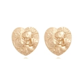 Vintage gouden hartvormige oorbellen met kussende engeltjes in reliëf en textuur afwerking - Goud