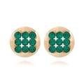 Vintage round gold-tone earrings with textured alloy and green crystal inlays - Green