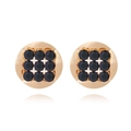 Vintage round gold alloy stud earrings with 9 black crystals and textured finish - Black