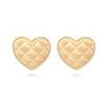 Elegant gold heart earrings featuring classic quilted pattern and woven rope borders - Gold
