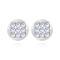 Detailed view of silver round studs featuring 3x3 matrix of inlaid clear zircons - White K/Silver