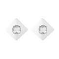 Detailed view of silver diamond stud earrings with octagonal crystal and geometric metal base - Silver