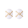 Orecchini a perno ovali in smalto con motivo geometrico incrociato dorato stile vintage - Bianco