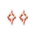 Schicke unregelmäßige Goldohrringe mit tiefroter Emaille-Glasur und Lava-Struktur - Unregelmäßiger Lava-Stil / Gold Rot