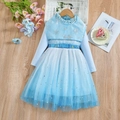 Abito da principessa Elsa per bambina azzurro con tulle e fiocchi di neve d'argento - Azzurro / 100cm
