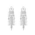 Elegant long silver tassel earrings with sparkling rhinestones for formal evening events - White K/Silver