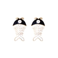 Pendientes de espina de pescado en esmalte blanco y negro con brillantes de imitación - Negro y Blanco