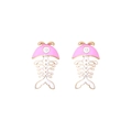 Pendientes de espina de pescado en esmalte rosa y blanco con chapado en oro y circón - Rosa
