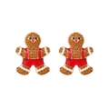 Glinsterende peperkoekmannetje oorbellen met strassteentjes en goud voor de kerst - Rood