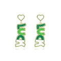 Vergoldete LUCK-Buchstabenohrringe mit grünen Strasssteinen und Emaille-Verzierung - Grün/Gold (LUCK)