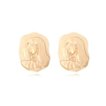 Vintage gold coin stud earrings with embossed portrait design in artistic relief style - Gold
