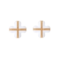 Minimalist gold and white four-leaf clover stud earrings with textured enamel detail - White