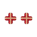Golden cross earrings with red enamel inlay and vintage texture for women's fashion - Red