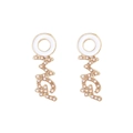 Golden alloy earrings with white enamel studs, OMG letter pendants and faux pearls - OMG Letter Style / Imitation Pearl