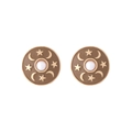 Retro round star moon stud earrings with enamel oil drip and pearl in rose gold finish - Camel
