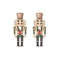 Festive Nutcracker soldier earrings with colorful crystals and white pearl drops - Colorful
