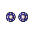 Retro star and moon enamel earrings with pearl accent in deep blue and gold finish - Blue