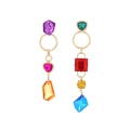 Asymmetric long drop earrings with colorful crystals and gold-plated geometric design - Colorful