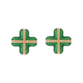 Retro emerald green and gold enamel cross stud earrings for women on white background - Green