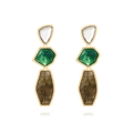 Vintage geometric drop earrings with tricolor marble resin blocks in gold frames - Colorful