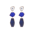 Lange geometrische oorbellen met blauwe kristallen en strass op een witte achtergrond - Blauw