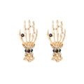 Gothische gouden skelet hand oorbellen met kleurrijke strass steentjes en kristallen - Witte Zirkoon