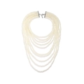 Elegante collar de perlas en cascada de varias capas con cierre de metal plateado - Blanco
