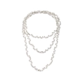 Elegante collar multicapa plateado con diamantes de cristal y perlas blancas - Plata (Blanco K)