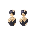 Elegantes pendientes largos vintage dorados con esmalte negro y detalles de chevron - Negro