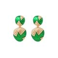 Elegantes pendientes colgantes dorados con esmalte verde y motivos geométricos en forma de V - Verde