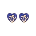 Elegant vintage heart stud earrings with blue enamel and golden floral relief pattern - Blue