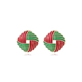 Elegant gold earrings with red and green enamel grid pattern in a rounded knot shape - Red & Green