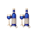 Goudkleurige oorbellen met blauw emaille in wijnfles design en glinsterende strass - Blauw