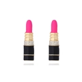 Elegante goldene Lippenstift-Ohrringe mit schwarzer Emaille, rosa Spitzen und Strasssteinen - Rosa