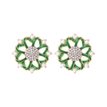 Orecchini a fiore vintage con smalto verde, cristalli e perle in finitura oro - Verde