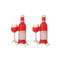 Creatieve rode wijnfles en glas oorbellen met gouden metalen basis en witte strass - Rood