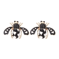 Vintage gold bee stud earrings with black enamel hearts and sparkling rhinestones - Black