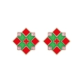 Retro geometrische oorbellen met gekleurd emaille ruitpatroon en kristallen in goud - Groen & Rood