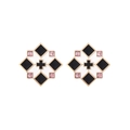 Vintage geometrische emaille oorbellen met goudkleurig kruis en roze kristallen accent - Zwart & Wit
