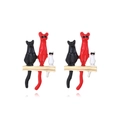 Pendientes de trío de gatos negro, rojo y blanco en barras doradas con detalles de cristal - Negro Rojo Blanco